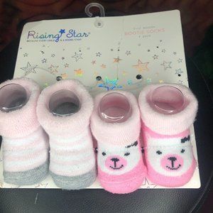 Baby's Rising Star 0-12 Months Socks Booties pink 2pk